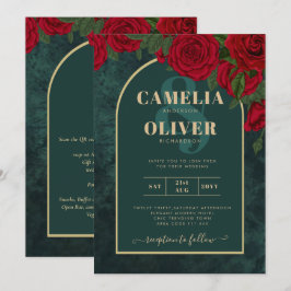 Invitación Boda de Invierno de Oro Verde Forestal Rojo Roses