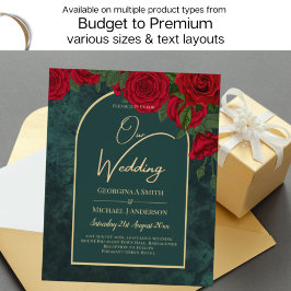 Invitación Boda de Invierno de Oro Verde Forestal Rojo Roses