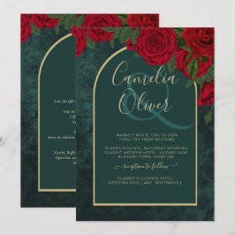 Invitación Boda de Invierno de Oro Verde Forestal Rojo Roses