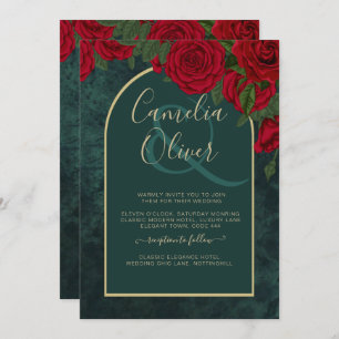 Invitación Boda de Invierno de Oro Verde Forestal Rojo Roses