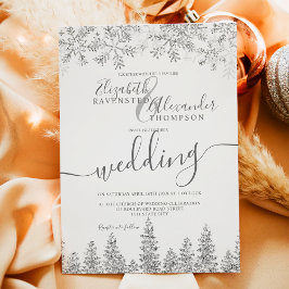 Invitación Boda de invierno de pino blanco de nieve de plata