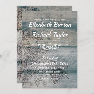 Invitación Boda de invierno de pino de madera rústica