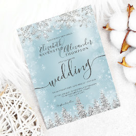 Invitación Boda de invierno de pino de nieve azul de plata