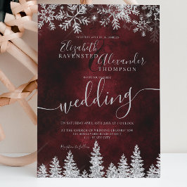 Invitación Boda de invierno de pino rojo de nieve de plata