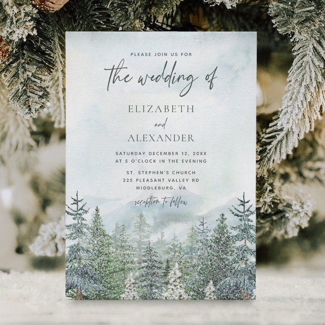 Invitación Boda de invierno de pinos acuícolas rústicos (Subido por el creador)