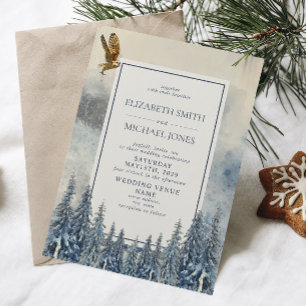 Invitación Boda de invierno de pinos azules modernos