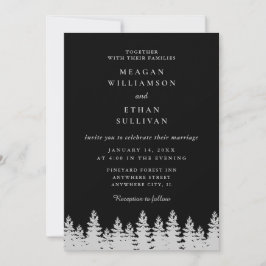 Invitación Boda de invierno de pinos negros y plateados