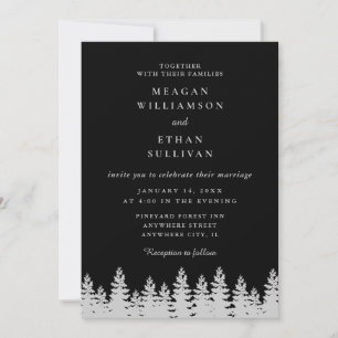 Invitación Boda de invierno de pinos negros y plateados
