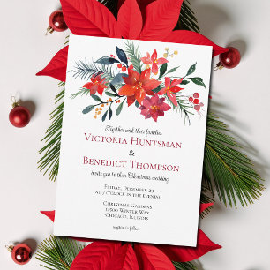 Invitación Boda de invierno de Poinsettia, Navidades de la fl