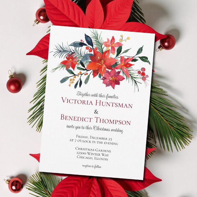 Invitación Boda de invierno de Poinsettia, Navidades de la fl (Subido por el creador)
