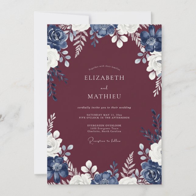Invitación Boda de invierno de prestigio en Borgoña (Anverso)