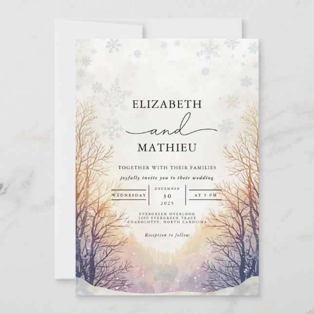 Invitación Boda de invierno de Rama Escarcha (Anverso)