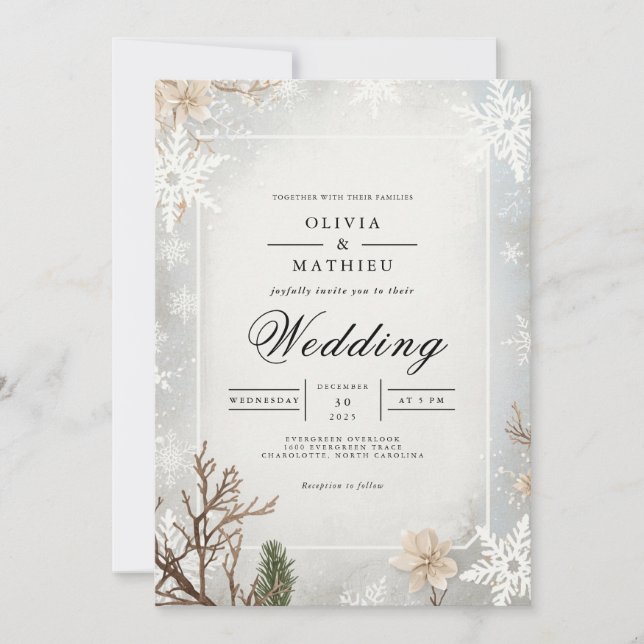 Invitación Boda de invierno de Rama Escarcha (Anverso)