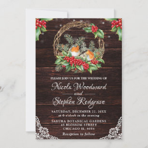 Invitación Boda de invierno de Robins rústicos y corona de ac