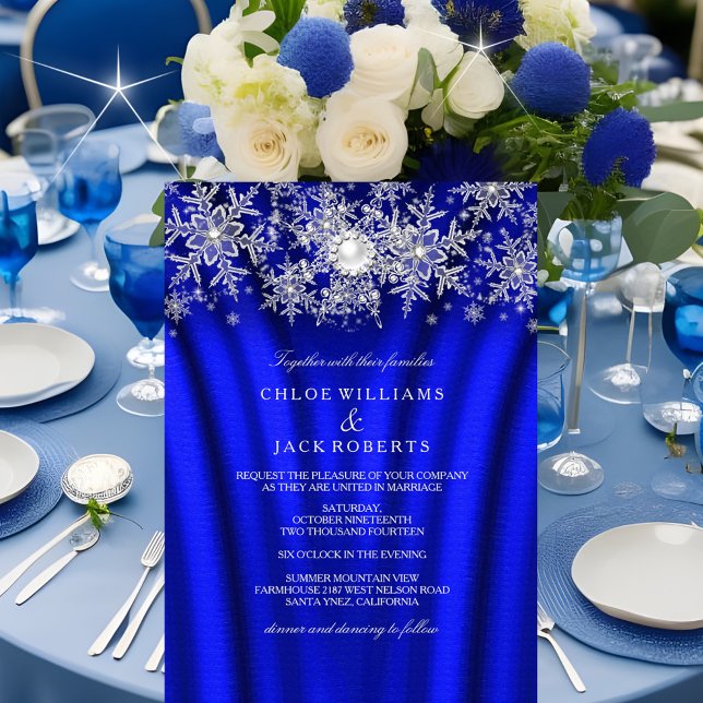 Invitación Boda de invierno de seda azul perla copo de nieve  (Subido por el creador)