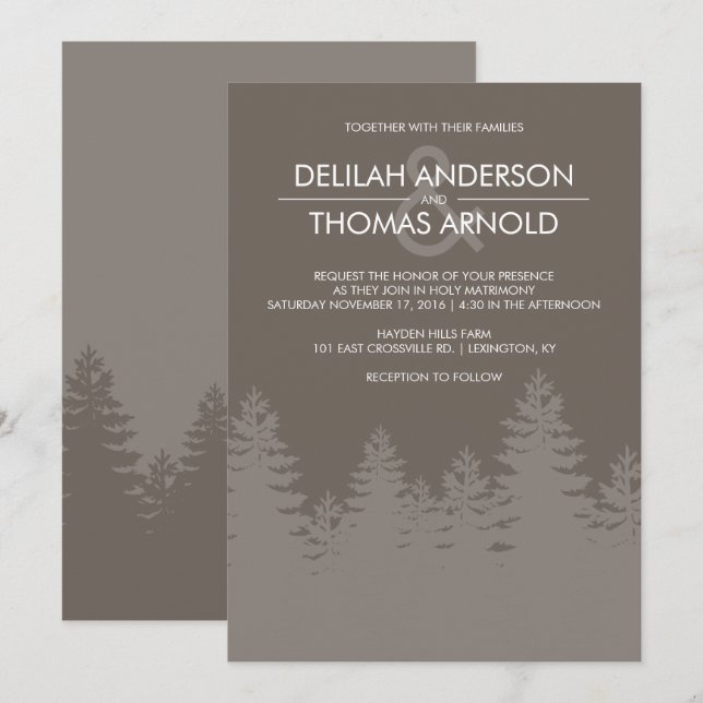 Invitación Boda de invierno de silueta de árbol verde moderno (Anverso / Reverso)