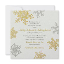 Boda de invierno de Silver Gold Snowflake Square