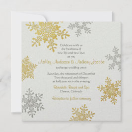 Invitación Boda de invierno de Silver Gold Snowflake Square