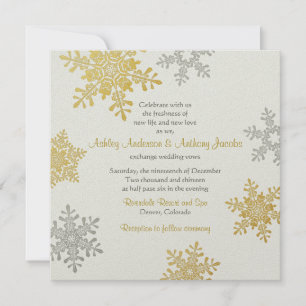 Invitación Boda de invierno de Silver Gold Snowflake Square