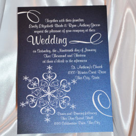 Invitación Boda de Invierno de Snowflake Blue Elegance