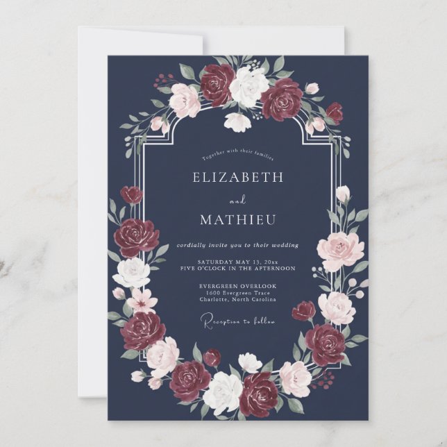 Invitación Boda de invierno de terciopelo azul marino (Anverso)
