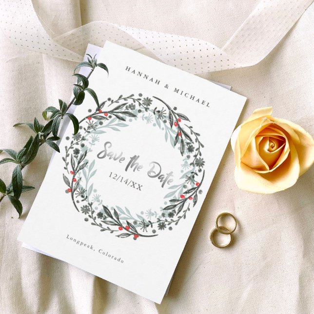 Invitación Boda de invierno de vegetación rústica Salven la t (Subido por el creador)