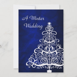 Invitación Boda de invierno del árbol de Navidad de plata azu
