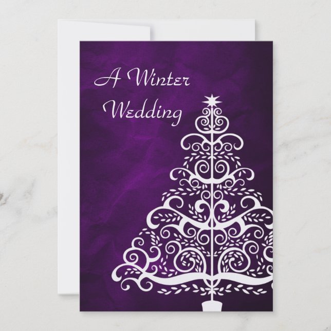 Invitación Boda de invierno del árbol de Navidad de plata púr (Anverso)