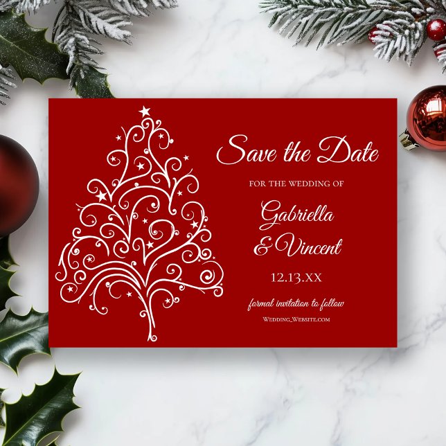 Invitación Boda de Invierno del Árbol de Navidad Rojo Guardar (Subido por el creador)