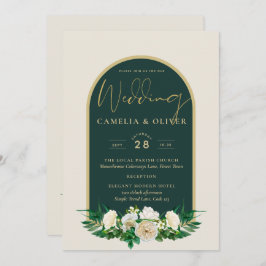 Invitación Boda de Invierno del Oro Verde Forestal Roses Blan