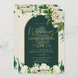 Invitación Boda de Invierno del Oro Verde Forestal Roses Blan