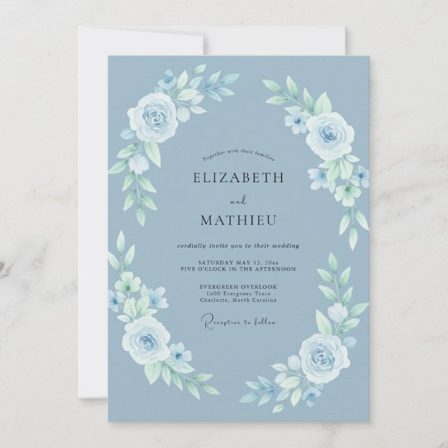 Invitación Boda de invierno delicada azul polvoriento (Anverso)