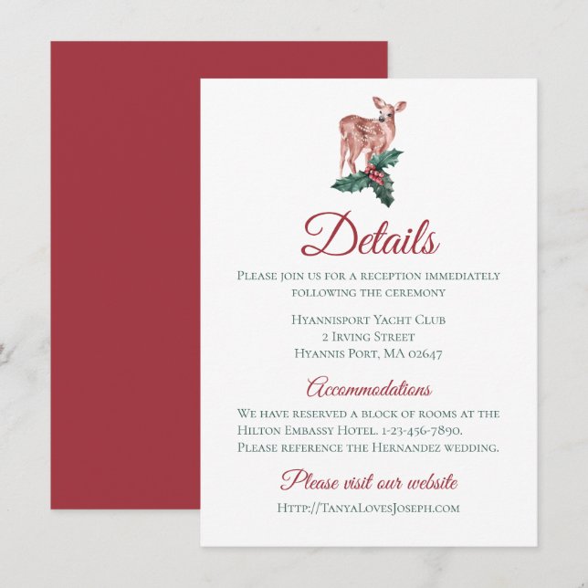 Invitación Boda de invierno detalla Navidades flores de reno (Anverso / Reverso)
