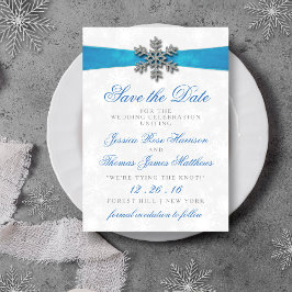 Invitación Boda de Invierno Diamante Snowflake & Blue Ribbon