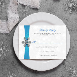 Invitación Boda de Invierno Diamante Snowflake & Blue Ribbon
