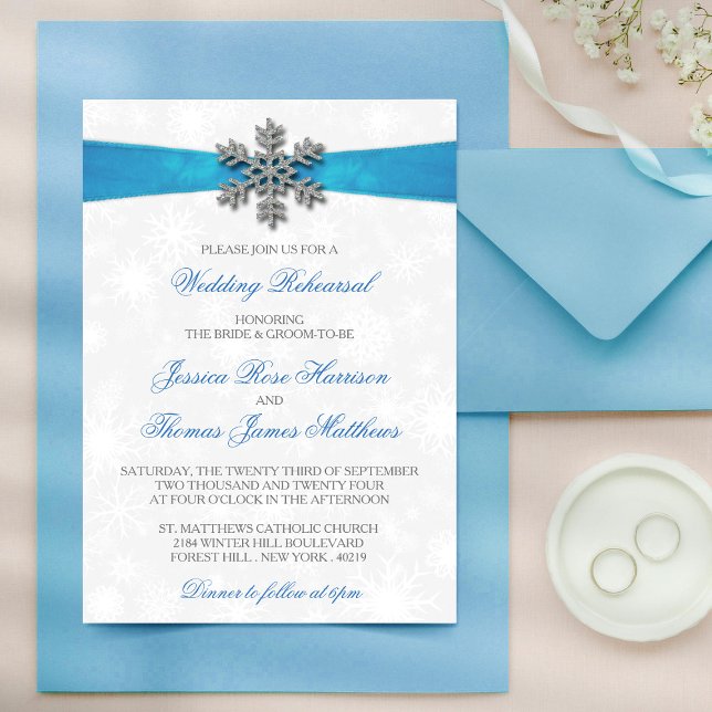 Invitación Boda de Invierno Diamante Snowflake & Blue Ribbon (Subido por el creador)