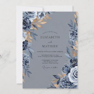 Invitación Boda de invierno distinguida en azul pizarra