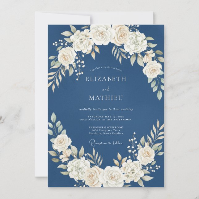 Invitación Boda de invierno distinguida en azul polvoriento (Anverso)