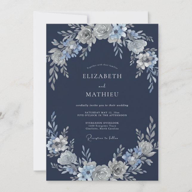 Invitación Boda de invierno divina azul marino (Anverso)