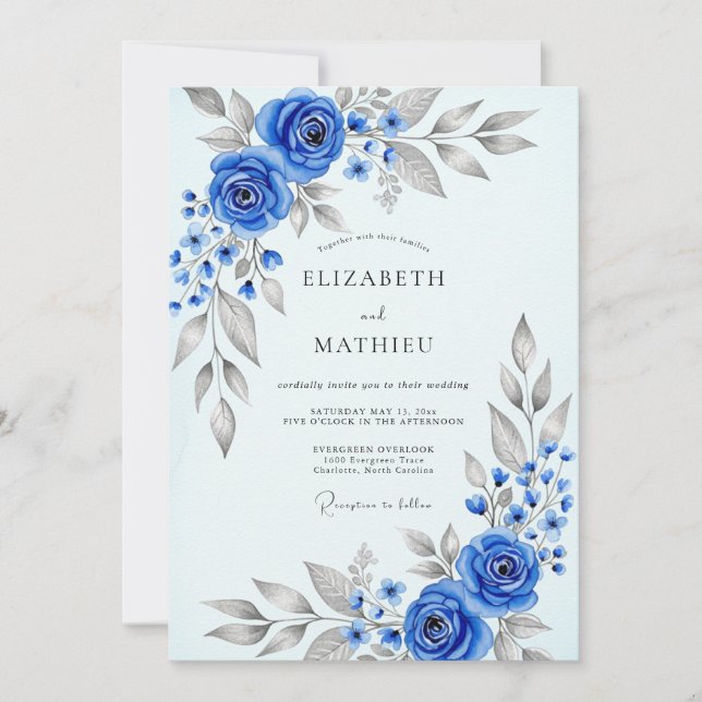 Invitación Boda de invierno divina azul real (Anverso)
