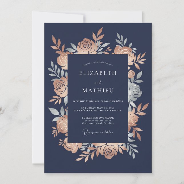Invitación Boda de invierno dorada de la Marina (Anverso)