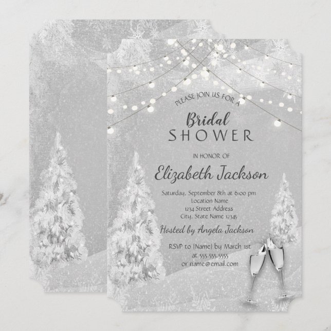 Invitación Boda de invierno,ducha de la novia Gris árbol de p (Anverso / Reverso)