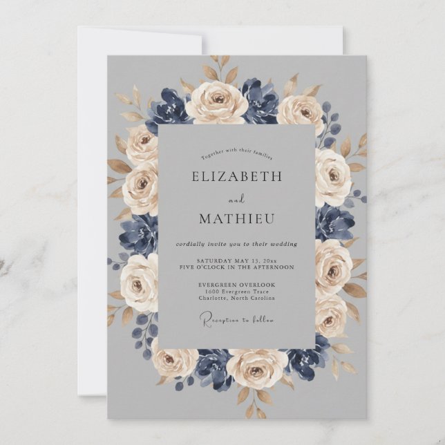 Invitación Boda de invierno elegante azul marino (Anverso)