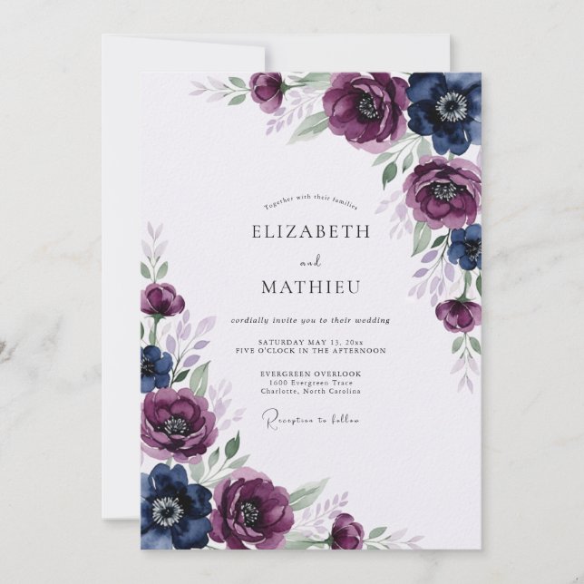 Invitación Boda de invierno elegante ciruela índigo (Anverso)