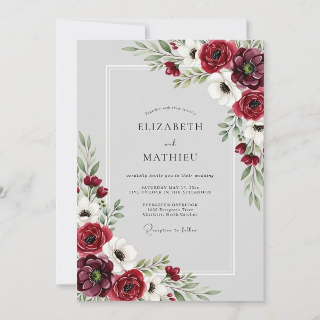 Invitación Boda de invierno elegante de Borgoña (Anverso)