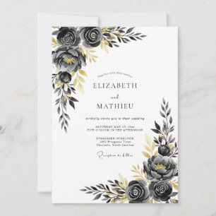 Invitación Boda de invierno elegante dorada con carbón