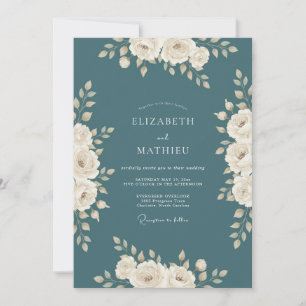 Invitación Boda de invierno elegante en azul turquesa oscuro