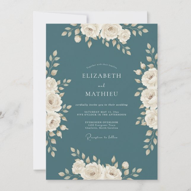 Invitación Boda de invierno elegante en azul turquesa oscuro (Anverso)