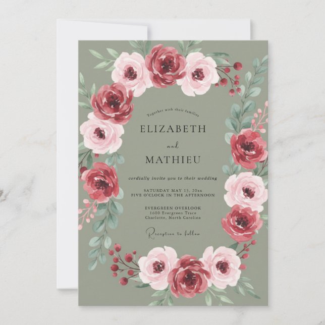 Invitación Boda de invierno elegante en verde salvia (Anverso)