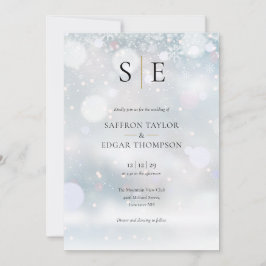 Invitación Boda de Invierno Elegante Monograma Dorado Negro
